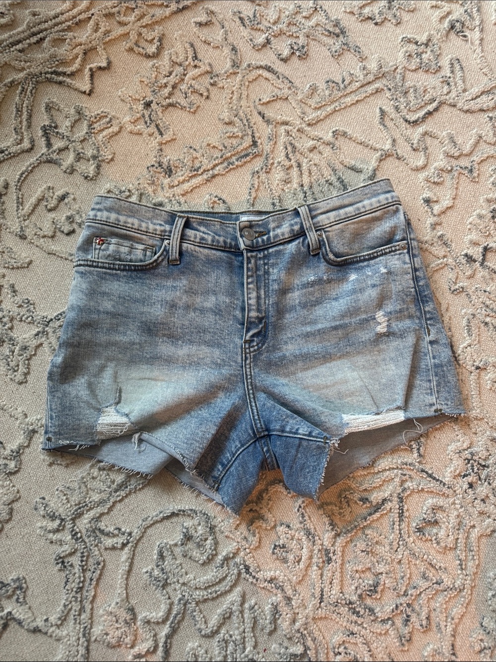 Hudson Jeans Light Blue Distressed High-Rise Denim Shorts